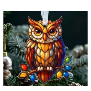 Owl Christmas Ornament Acrylic - Stained Glass Style Bird Decoration s7